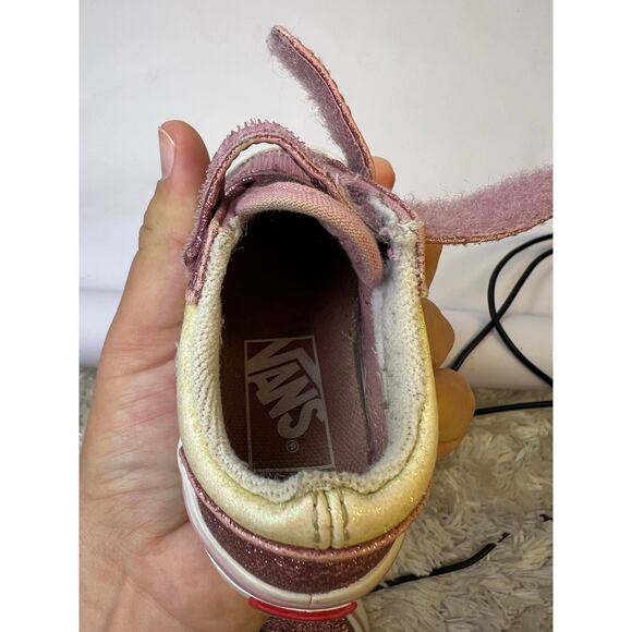 Vans Toddler Glitter Old Skool Sneakers, Pink/Gold, Hook-and-Loop Straps, Size 4 - Picture 11 of 11